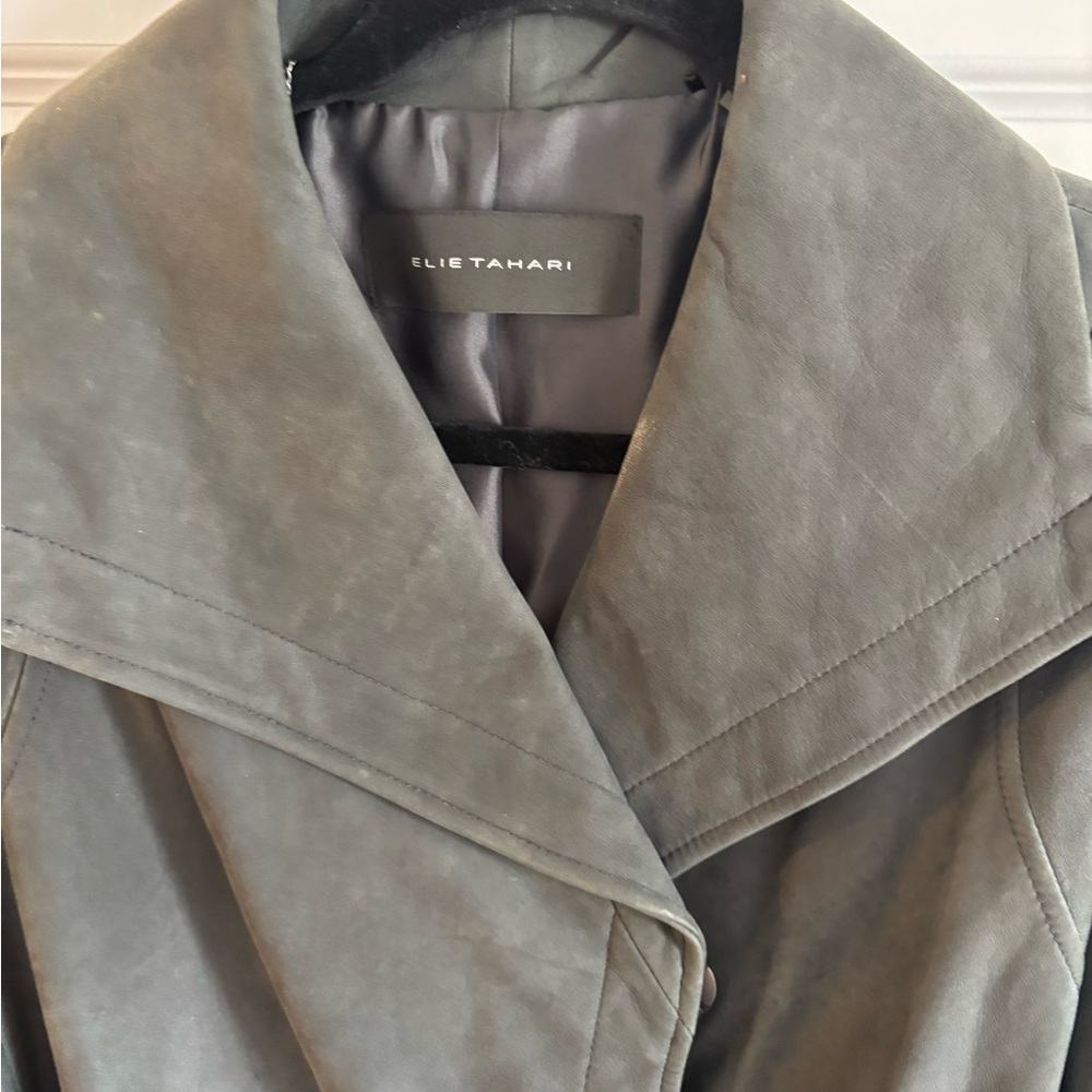 Elie Tahari charcoal leather midlength winter coat. Excellent condition - Picture 3 of 3